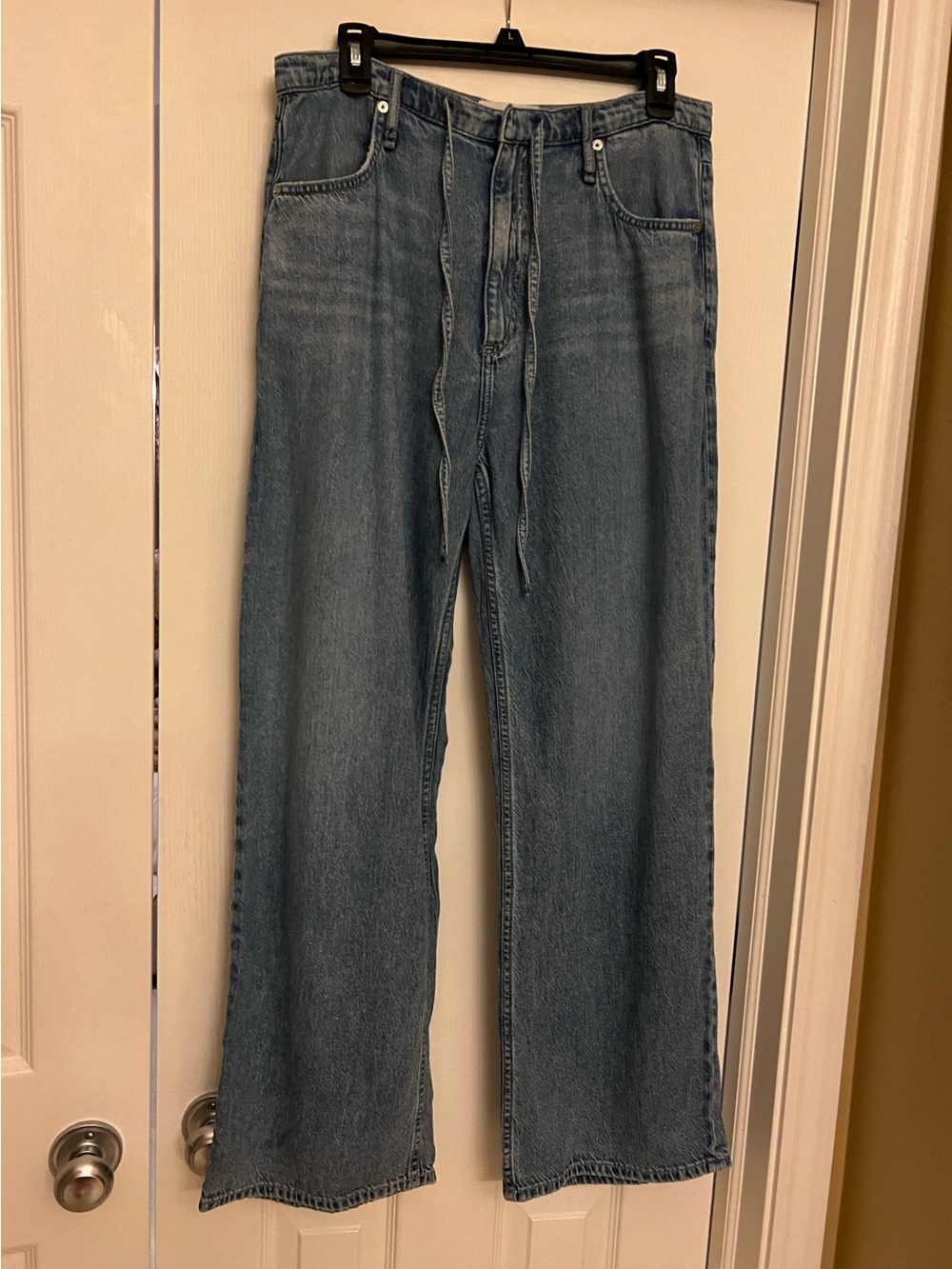 Rag & Bone Wide-Leg Tie-Waist Jeans in Medium Blue Wash &  Bonus Buy💚Jacket - Picture 2 of 16